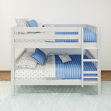 HOTSHOT WS : Bunk Bed Classic Low Twin Bunk Bed with Straight Ladder on Front, Classic White Slats