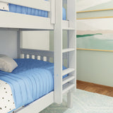 HOTSHOT WS : Classic Bunk Beds Twin Low Bunk Bed with Straight Ladder on Front, Slat, White