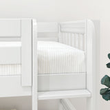 HOTSHOT WS : Bunk Bed Classic Low Twin Bunk Bed with Straight Ladder on Front, Classic White Slats