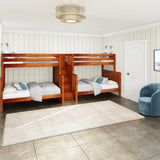 INFLATION CP : Multiple Bunk Beds Twin over Full Quadruple Bunk Bed with Stairs, Panel, Chestnut