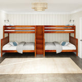 INFLATION CS : Multiple Bunk Beds Twin over Full Quadruple Bunk Bed with Stairs, Slat, Chestnut