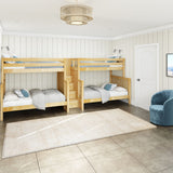 INFLATION NS : Quad Bunk Classic High Twin over Full Quad Bunk Bed with Stairs in Middle, Natural Birch Slats