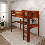 JIBJAB1 CS : Storage & Study Loft Beds Twin High Loft Bed with Straight Ladder + Desk, Slat, Chestnut