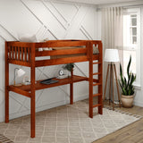JIBJAB1 CS : Storage & Study Loft Beds Twin High Loft Bed with Straight Ladder + Desk, Slat, Chestnut