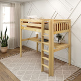 JIBJAB1 NS : Storage & Study Loft Beds Twin High Loft Bed with Straight Ladder + Desk, Slat, Natural