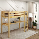 JIBJAB1 NS : Storage & Study Loft Beds Twin High Loft Bed with Straight Ladder + Desk, Slat, Natural