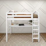 JIBJAB1 WC : Storage & Study Loft Beds Twin High Loft Bed with Straight Ladder + Desk, Curve, White