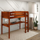JIBJAB1 XL CP : Storage & Study Loft Beds Twin XL High Loft Bed with Straight Ladder + Desk, Panel, Chestnut