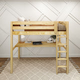 JIBJAB1 XL NP : Storage & Study Loft Beds Twin XL High Loft Bed with Straight Ladder + Desk, Panel, Natural