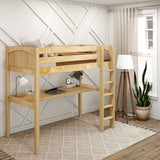 JIBJAB1 XL NP : Storage & Study Loft Beds Twin XL High Loft Bed with Straight Ladder + Desk, Panel, Natural