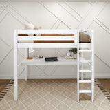 JIBJAB1 XL WP : Storage & Study Loft Beds Twin XL High Loft Bed with Straight Ladder + Desk, Panel, White