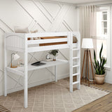 JIBJAB1 XL WP : Storage & Study Loft Beds Twin XL High Loft Bed with Straight Ladder + Desk, Panel, White