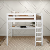 JIBJAB1 XL WS : Storage & Study Loft Beds Twin XL High Loft Bed with Straight Ladder + Desk, Slat, White