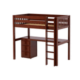 JIBJAB2 CS : Storage & Study Loft Beds Twin High Loft Bed with Straight Ladder + Desk, Slat, Chestnut