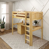 JIBJAB2 NP : Storage & Study Loft Beds Twin High Loft Bed with Straight Ladder + Desk, Panel, Natural