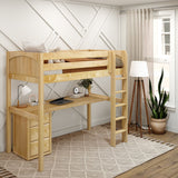 JIBJAB2 NP : Storage & Study Loft Beds Twin High Loft Bed with Straight Ladder + Desk, Panel, Natural