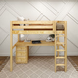 JIBJAB2 NS : Storage & Study Loft Beds Twin High Loft Bed with Straight Ladder + Desk, Slat, Natural