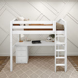 JIBJAB2 WC : Storage & Study Loft Beds Twin High Loft Bed with Straight Ladder + Desk, Curve, White