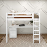 JIBJAB2 WP : Storage & Study Loft Beds Twin High Loft Bed with Straight Ladder + Desk, Panel, White