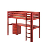 JIBJAB2 XL CS : Storage & Study Loft Beds Twin XL High Loft Bed with Straight Ladder + Desk, Slat, Chestnut
