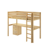 JIBJAB2 XL NS : Storage & Study Loft Beds Twin XL High Loft Bed with Straight Ladder + Desk, Slat, Natural