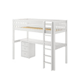 JIBJAB2 XL WS : Storage & Study Loft Beds Twin XL High Loft Bed with Straight Ladder + Desk, Slat, White
