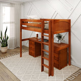 JIBJAB3 CP : Storage & Study Loft Beds Twin High Loft Bed with Straight Ladder + Desk, Panel, Chestnut