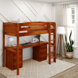 JIBJAB3 CP : Storage & Study Loft Beds Twin High Loft Bed with Straight Ladder + Desk, Panel, Chestnut
