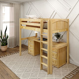 JIBJAB3 NP : Storage & Study Loft Beds Twin High Loft Bed with Straight Ladder + Desk, Panel, Natural