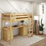 JIBJAB3 NS : Storage & Study Loft Beds Twin High Loft Bed with Straight Ladder + Desk, Slat, Natural