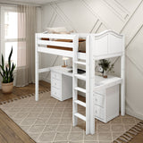 JIBJAB3 WC : Storage & Study Loft Beds Twin High Loft Bed with Straight Ladder + Desk, Curve, White
