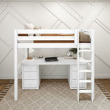 JIBJAB3 WP : Storage & Study Loft Beds Twin High Loft Bed with Straight Ladder + Desk, Panel, White