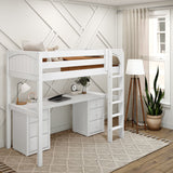 JIBJAB3 WP : Storage & Study Loft Beds Twin High Loft Bed with Straight Ladder + Desk, Panel, White