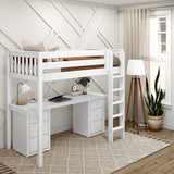JIBJAB3 WS : Storage & Study Loft Beds Twin High Loft Bed with Straight Ladder + Desk, Slat, White