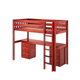 JIBJAB3 XL CS : Storage & Study Loft Beds Twin XL High Loft Bed with Straight Ladder + Desk, Slat, Chestnut