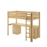 JIBJAB3 XL NS : Storage & Study Loft Beds Twin XL High Loft Bed with Straight Ladder + Desk, Slat, Natural