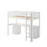 JIBJAB3 XL WS : Storage & Study Loft Beds Twin XL High Loft Bed with Straight Ladder + Desk, Slat, White
