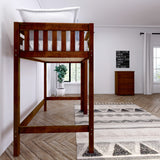 JIBJAB CS : Standard Loft Beds Twin High Loft Bed with Straight Ladder on Front, Slat, Chestnut