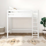 JIBJAB WP : Standard Loft Beds Twin High Loft Bed with Straight Ladder on Front, Panel, White