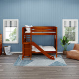 JINX CP : Play Bunk Beds Twin High Bunk Bed with Slide Platform, Panel, Chestnut