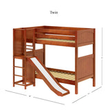 JINX CP : Play Bunk Beds Twin High Bunk Bed with Slide Platform, Panel, Chestnut