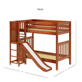 JINX CS : Play Bunk Beds Twin High Bunk Bed with Slide Platform, Slat, Chestnut