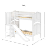 JINX WC : Play Bunk Beds Twin High Bunk Bed with Slide Platform, Curve, White