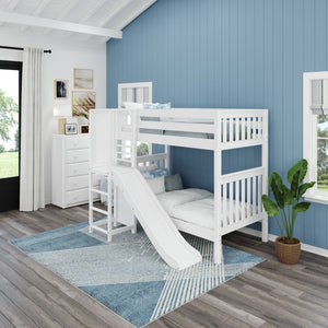 JINX WS : Play Bunk Beds Twin High Bunk Bed with Slide Platform, Slat, White