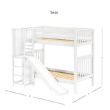 JINX WS : Play Bunk Beds Twin High Bunk Bed with Slide Platform, Slat, White