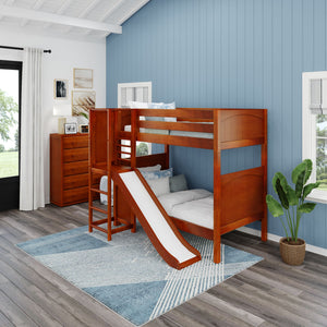 JINX XL CP : Play Bunk Beds Twin XL High Bunk Bed with Slide Platform, Panel, Chestnut