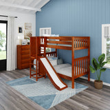 JINX XL CS : Play Bunk Beds Twin XL High Bunk Bed with Slide Platform, Slat, Chestnut