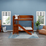 JINX XL CS : Play Bunk Beds Twin XL High Bunk Bed with Slide Platform, Slat, Chestnut