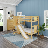 JINX XL NS : Play Bunk Beds Twin XL High Bunk Bed with Slide Platform, Slat, Natural