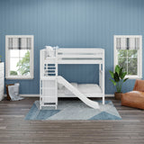 JINX XL WS : Play Bunk Beds Twin XL High Bunk Bed with Slide Platform, Slat, White